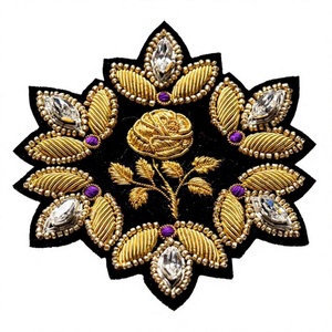 Hand Embroidered Nonwoven Felt Brooches & Badges with Rhinestones and Bullion Wire <b>Pin</b> Backing Custom Made for Garments - Product Image 1
