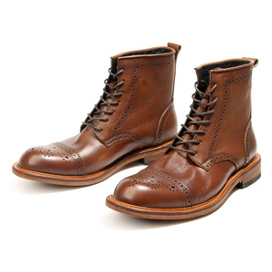 Bottes de chevalier pour hommes en cuir marron, style brogue, à lacets, chaussures habillées pour le bureau et la carrière, semelle adhésive rembourrée, taille adulte 40 - Product Image 4