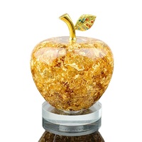Ornement pomme en cristal de quartz transparent avec feuilles d'or, best-seller transfrontalier, cadeau de Noël créatif, boîte cadeau décorative