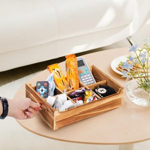 Caja de almacenamiento de madera con compartimentos, organizador rectangular para encimera, para bolsitas de té, dulces, color quemado retro YL240506 - Product Image 2