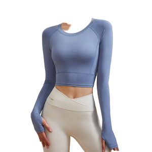 Quick-drying Breathable Anti-Bacterial Plus Size Fitness Exercise Long-sleeved High-<b>neck</b> Yoga <b>Top</b> Skinny Fit Spandex/Nylon Solid - Product Image 2