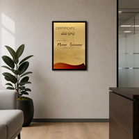 Plaque de récompense en aluminium brossé doré avec bord noir, support de bureau pliable, personnalisable OEM ODM, trophée métallique