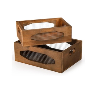 Boîte cadeau en <span class=keywords><strong>bois</strong></span> personnalisée, boîtes de rangement en pin rustique de luxe, boîtes en <span class=keywords><strong>bois</strong></span> décoratives pour cadeaux avec fenêtre latérale en treillis métallique - Product Image 1
