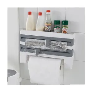 K & B Multifunction Kitchen Wall-Mounted Shelf Organizer Storage Rack Aluminum Foil Film Cutter