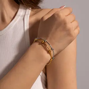 Pulseiras e pulseiras para meninas com contas em aço inoxidável banhadas a ouro 18K