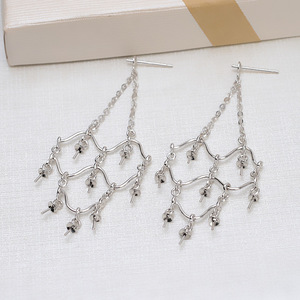 Support de boucles d'oreilles en argent S925 multi-perles en forme de croix, vide, pour perles de 3,5 à 4 mm, petit support de bijoux avec accessoires pour boucles d'oreilles 5391 - Product Image 2