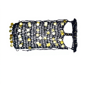 Traditional Egyptian Face Veil - Black Handcrafted Crochet Burqa with Gold Coins for <b>Belly</b> <b>Dance</b> & Folkloric <b>Costumes</b> - Product Image 2