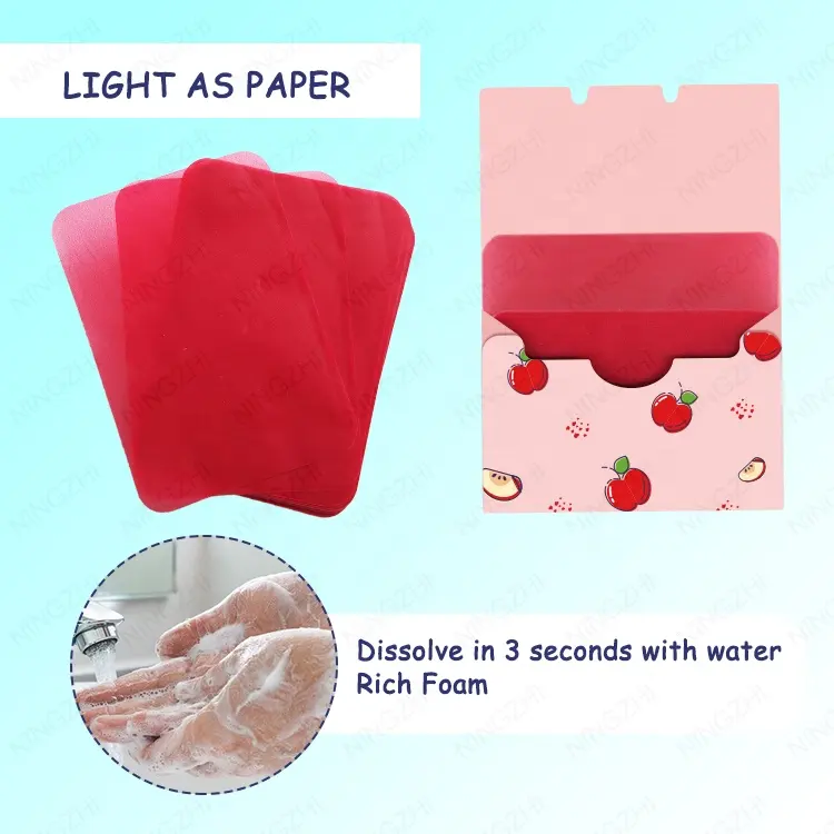 MOQ 300pcs Portable Travel Hand Washing Rose Scent Pocket Thin Paper Soap Sheet Strips
