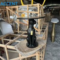 Table d'appoint décorative en fibre de verre avec sculpture de panthère, plateau rond et plat, style vintage avec chaîne décorative, pour entrée de luxe et décoration de salon