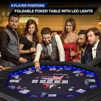 48 inç LED'li Katlanabilir 8 Kişilik Poker Masası, Taşınabilir Texas Holdem