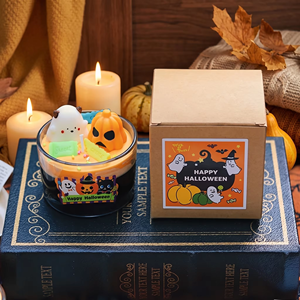 Factory Custom Novelty 3D Shaped Candle Happy Halloween Glass Jar Candles with Lid Funny Ghost Ornament for Kids Room <b>Decor</b> - Product Image 1