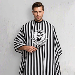 Cape de barbier professionnelle personnalisée avec logo, coupe de cheveux rayée noir et blanc, durable, résistante à l'eau, pour salon de coiffure - Product Image 1
