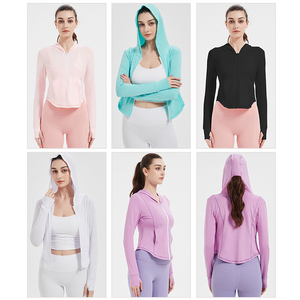 เสื้อแจ็คเก็ตออกกำลังกายสำหรับผู้หญิง น้ำหนักเบา ระบายอากาศได้ดี เป็นมิตรกับสิ่งแวดล้อม แห้งเร็ว มีฮู้ด เหมาะสำหรับวิ่งและโยคะ ชุดออกกำลังกายฤดูร้อน - Product Image 5