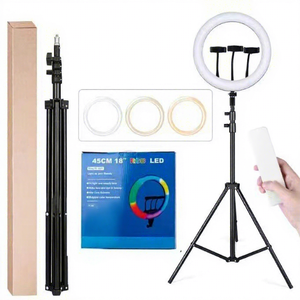 Lampe annulaire pliable Seming <span class=keywords><strong>RGB</strong></span> 18 pouces avec télécommande, trépied de 2,1 m, température de couleur réglable 2700-7000K, photographie de téléphone - Product Image 1