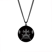 HLSS120-139 Collier Pendentif en Acier Inoxydable Noir avec Symboles Veve Vaudou, Sigil, Charme, Amulette et Talisman Vodou Lwa Loa