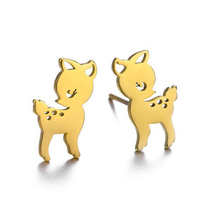 Boucles d'oreilles mignonnes en forme de cerf <span class=keywords><strong>Bambi</strong></span> pour femme, couleur or, en acier inoxydable, cadeau idéal pour la fête d'anniversaire de la mère - Product Image 1