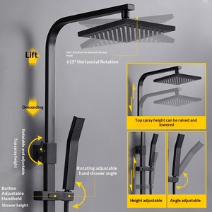 Robinet thermostatique en cuivre, ensemble de douche, noir mat, pomme de douche carrée, montage mural, motifs de pulvérisation, massage, pluie, bulles - Product Image 4