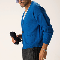 Pull cardigan en tricot jacquard à col en V décontracté pour homme à manches longues
