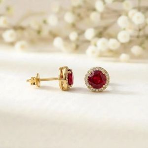 Natural Ruby Round Cut Faceted Stud <b>Earrings</b> In 925 Sterling <b>Silver</b> Or 18K Gold Filled Classic Elegant Red Gemstone Fine Jewelry - Product Image 5