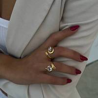 Bagues en acier inoxydable plaqué or pour femmes, ensemble de bagues personnalisées en zircon, ajustables, bijoux de mode PVD, fournisseur en gros