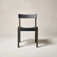 Chaises de salle à manger sans accoudoirs en bois massif rustique vintage avec siège en cuir noir pour salle à manger, bureau à domicile et hôtel