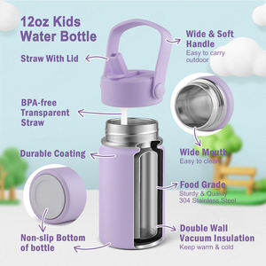 12盎司不锈钢儿童水瓶带吸管儿童儿童双酚a免费儿童饮料学校儿童可爱水瓶 - Product Image 6
