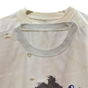 Camiseta de hombre personalizada, desgastada, con dobladillo sin rematar, de algodón, con lavado ácido vintage, corte holgado y corto, con doble cuello Sham - Product Image 3