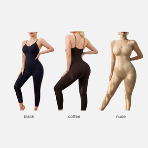 Catsuit hasta el tobillo, ropa moldeadora de compresión de nivel medio, <span class=keywords><strong>escote</strong></span> en V, ajustable, hasta la rodilla, mallas sin costuras, monos - Product Image 1