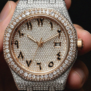 Luxury VVS Moissanite Watch, Mechanical Movement Men Full Diamond Inlaid, 5ATM <b>Waterproof</b> 42mm Dial Luminous Hands Unisex - Product Image 3