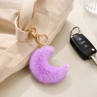 Porte-clés en fourrure en forme de lune, mignon et moelleux, breloques de couple, pendentif de sac, sangles de téléphone, cadeaux pour filles, femmes, étudiants, enfants et amis