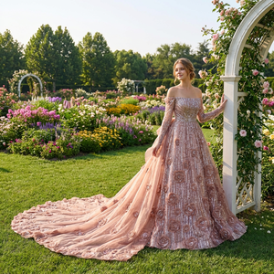 Robe de soirée sexy sans bretelles avec manches longues, dos lacé et traîne détachable Jancember Rsm251147 - Product Image 1
