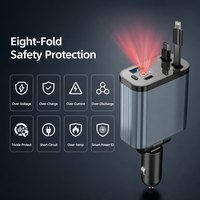 Chargeur de voiture TURUI TR-CS19 Projecteur Ciel Étoilé 90W Adaptateur de charge rapide 5-en-1 avec câbles spirales doubles Prise rotative à 180 degrés