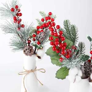 15Inch <b>Artificial</b> Red Berry Picks Pine Cone Flower Branches <b>Stems</b> Single Christmas Spray Tree for Xmas Decoration - Product Image 1