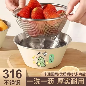 316 Stainless Steel <b>Colander</b> Cartoon Pattern Kitchen <b>Strainer</b> Bowl For Washing Draining Food Multifunctional Use - Product Image 1