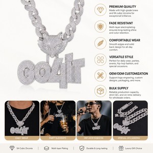 Maßgefertigte Iced-Out Panther-Buchstaben-Anhänger-Halskette Hip-Hop Kubikzirkonia Messing-Schmuckset für Damen und Herren - Product Image 6