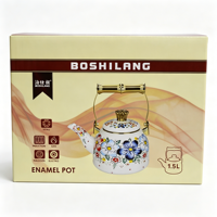 Théière Émaillée Élégante à Motif Floral et d'Oiseaux, Poignée en Bambou Doré, Bouilloire Polyvalente, Cadeau de Fêtes Premium