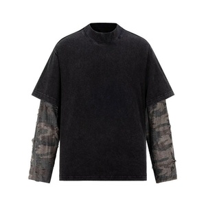 Camiseta de Manga Larga para Hombre, Estilo Vintage, Lavada, de Algodón, Camiseta de Doble Capa para Hombre - Product Image 2