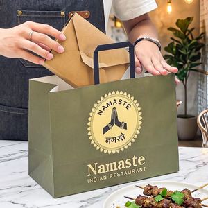 ถุงกระดาษคราฟท์สำหรับร้านอาหารไทยแบบนำกลับบ้าน พิมพ์โลโก้ของคุณเองได้ เป็นมิตรกับสิ่งแวดล้อม รีไซเคิลได้ ย่อยสลายได้ทางชีวภาพ - Product Image 4