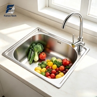 Évier de buanderie monobloc en acier inoxydable de qualité alimentaire, estampé, à cuve profonde unique, brossé, avec égouttoir, à encastrer sous plan, disponible en OEM