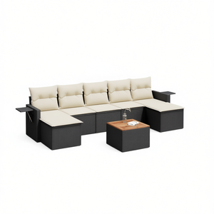 Ensemble de canapés de jardin modulaires en rotin noir, meubles d'extérieur durables, coussins en mousse haute densité, design élégant pour usage extérieur - Product Image 1