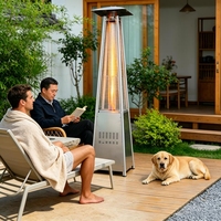 Chauffe-terrasse pyramidal extérieur 48000 BTU au propane en acier inoxydable avec roues et tube en verre de quartz, allumage pulsé économe en énergie