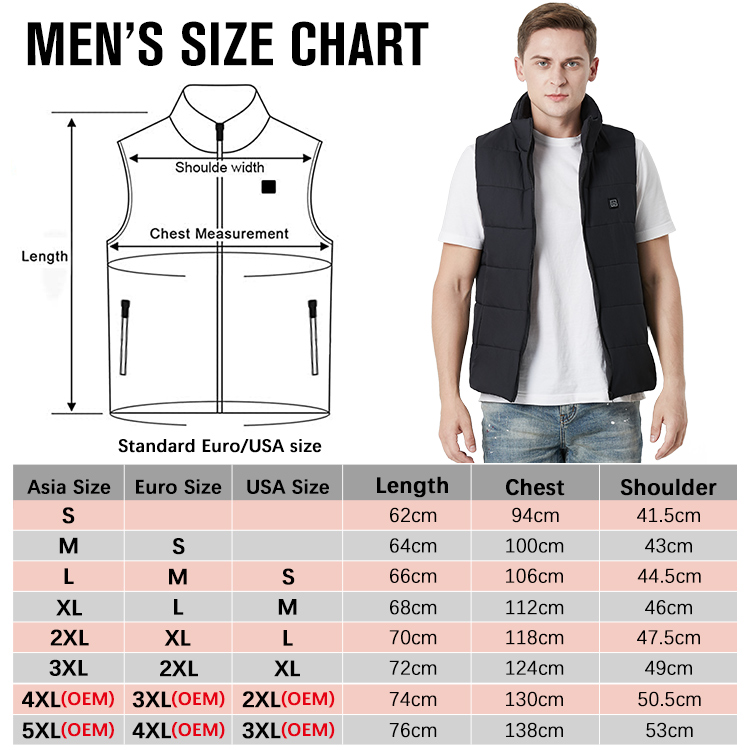 USB Rechargeable Electrical Heating vest Jacket Winter Men jacket Sleeveless Puffer Cotton Jacket Quilted vest