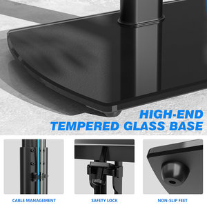 Support de télévision au sol sans perçage 32-65 pouces pour VESA 400x400, ±30° °   Support pivotant, charge de 35 kg, base en verre trempé, <span class=keywords><strong>pieds</strong></span> antidérapants, gestion des câbles - Product Image 5