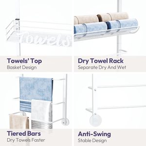 5-Tier <b>Wall</b> <b>Mounted</b> Metal <b>Shelf</b> Custom Over Door Towel Rack Bathroom Storage Organizer with Storage Rack for Towel Holder - Product Image 4