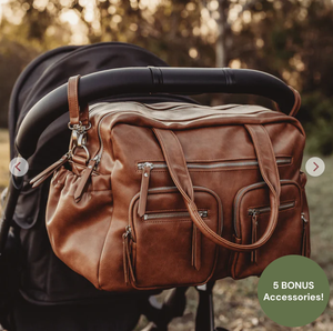<span class=keywords><strong>Borsa</strong></span> per Pannolini Grande Capacità in Pelle PU Marrone Resistente all'Acqua con Chiusura a Cerniera, Produzione OEM - Product Image 4