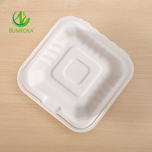 Sumkoka BPI phân hủy sinh học mía container bã mía dùng một lần ăn trưa hộp mía bột giấy Bộ đồ ăn <span class=keywords><strong>6inch</strong></span> bã mía Burger hộp - Product Image 2