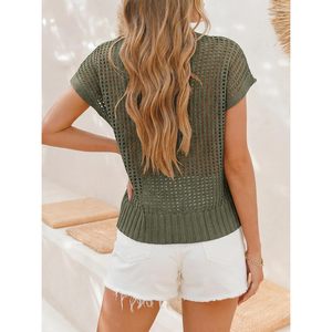 FOXA Haut en tricot à manches courtes en crochet pour femme, respirant, pour le printemps et l'été, vêtements de plage - Product Image 5