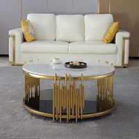 Mesa de Centro de Mármol de Alta Calidad con Base de Acero Inoxidable, Mueble de Interior