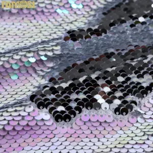 5MM Embroidered Double Face Sequin Fabric Two Face Spangle Reversible Fabric For Evening Dress Making