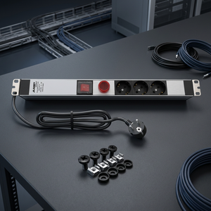 Amp Connect 19 1U Rack Mount PDU Unité de distribution d'alimentation 3 prises Schuko 16A Prise EU avec interrupteur Voltmètre Ampèremètre - Product Image 2